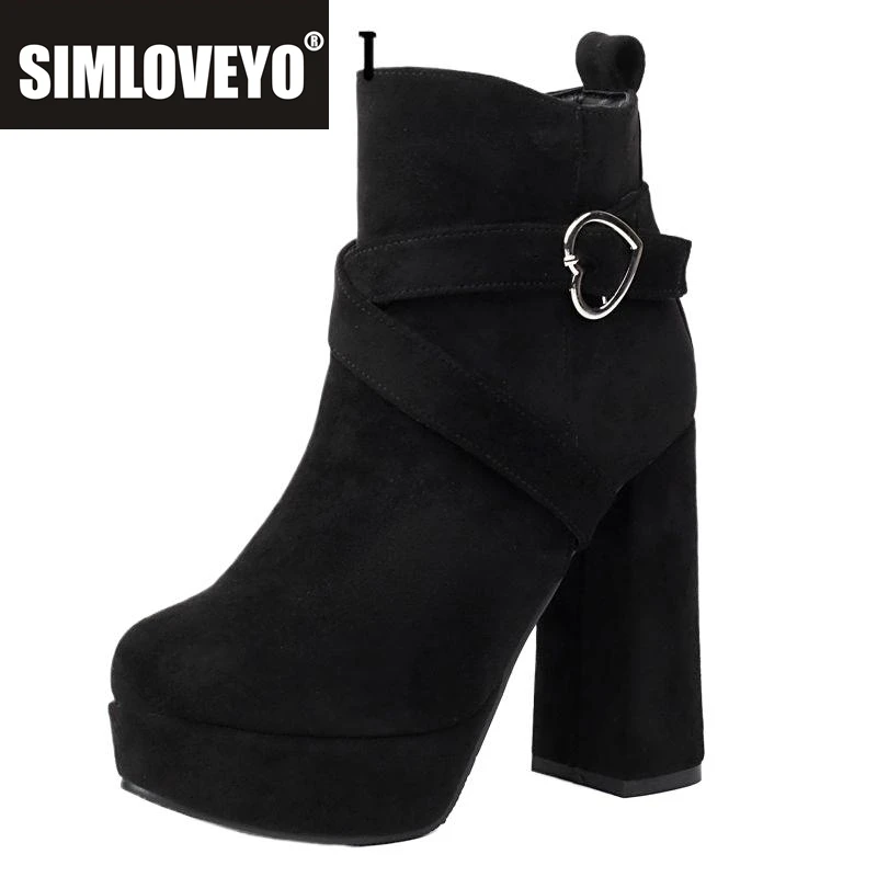 

SIMLOVEYO женские ботильоны из флока, замшевые туфли на высоком каблуке с круглым носком, обувь на платформе 12 см, размер 43 44