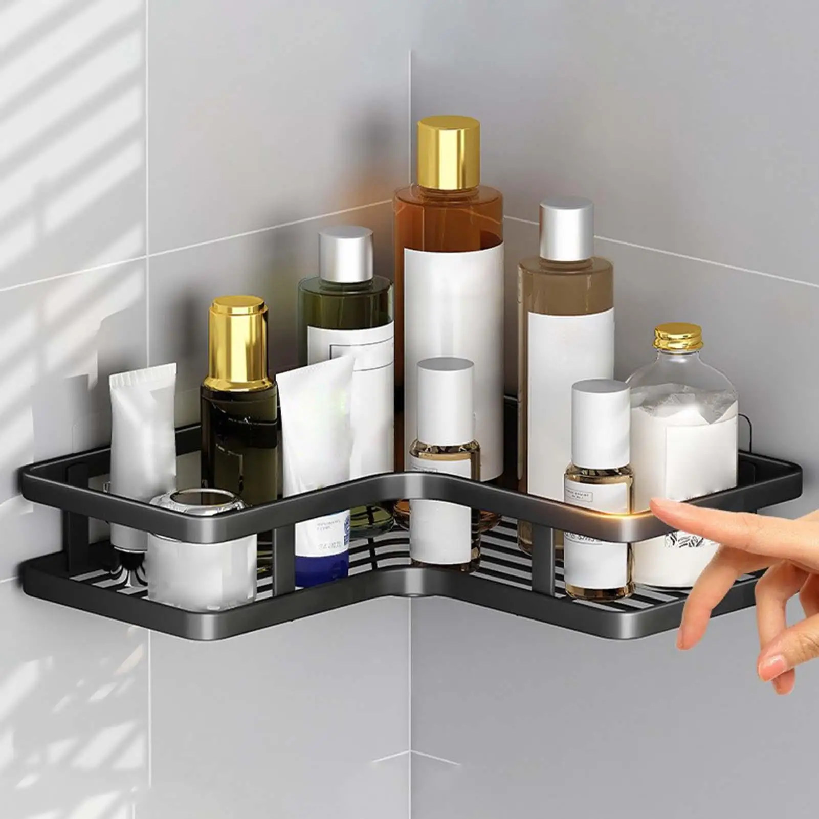 Shower Organizer Corner Shelf Wall Mounted with Toothpaste Holder and Hook Hold 15 Kg Adhesive 2 Pieces Shampoo Rack for Kitchen