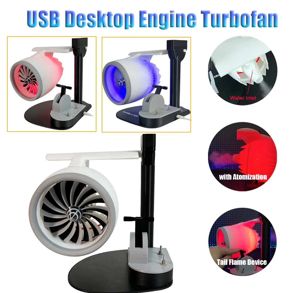 

Creative Turbofan Desktop Fan with Atomization Air Cooler NIKOLATOY USB Engine Model Jetdry Fan Red/Blue Light Tail Flame Device