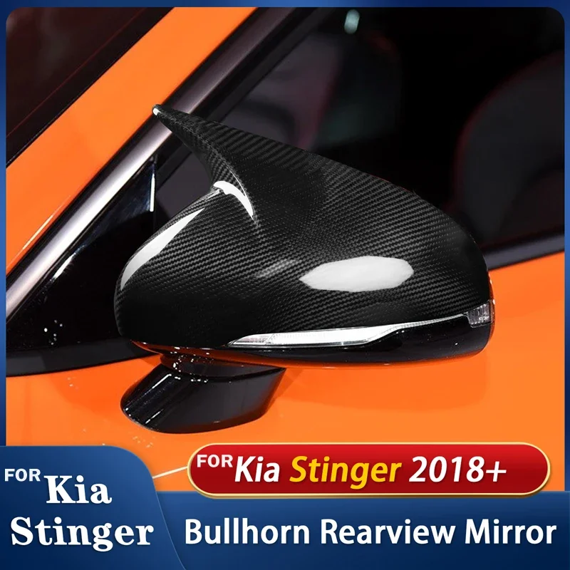 Carbon fiber Bull horn style Rearview mirror cover Adhesive patch For KIA Stinger 18+