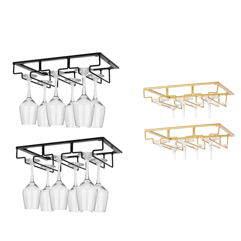 2 Piece Wine Glass Rack Wine Glass Hanger Rack Under Cabinet Stemware Wine Glass Holder Storage Hanger Gold