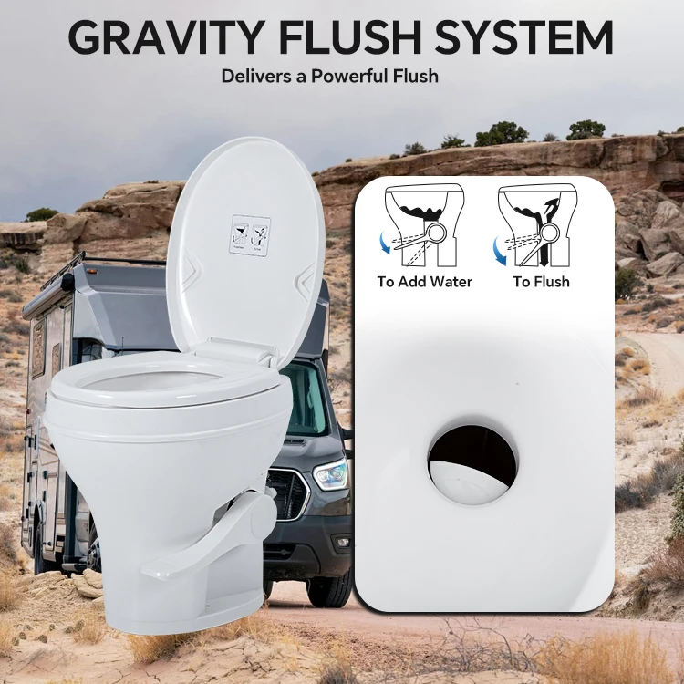 Airow HOMFUL Straight Flush RV Portable Toilet Boat Marine Toilet Caravan Accessories PP Camper Van Toilet with Water Gun view 3