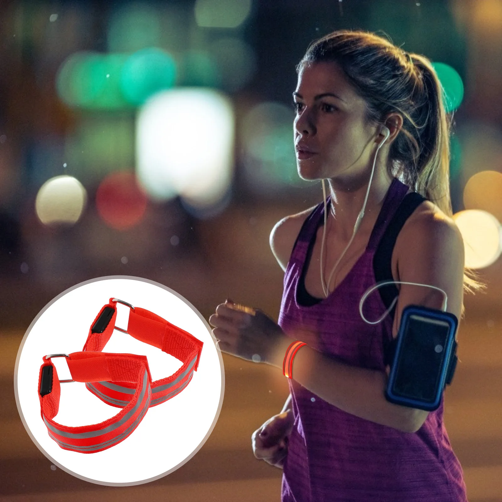 

2pcs Night Running LED Glow Bracelets Rechargeable Flashing Sports Wristbands Reflective Nylon Webbing Armband Lightweight