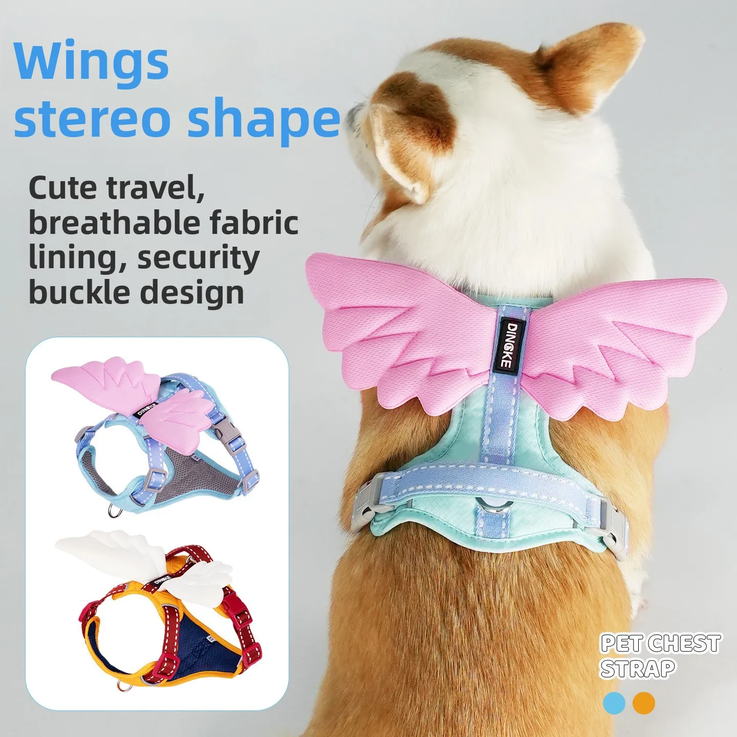 Anti-pull pet harness, escape-proof cat and dog harness with three-dimensional wings, dog leash supplies for pets