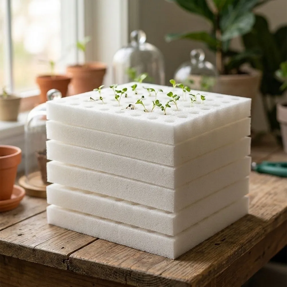 6pcs Hydroponics Sponges Each with 100 Pre-Cut Cubes and Center Holes for Indoor Gardening and Plant Propagation