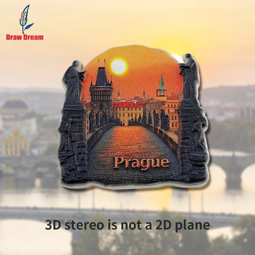 1 Peça Ímã de Geladeira 3D Criativo Ponte Carlos de Praga, Coleção de Lembranças de Viagem Mundiais, Adequado para Decoração de Casa e Escritório, Ímã de Geladeira Magnético Personalizado e Exclusivo de Lembrança de Vi