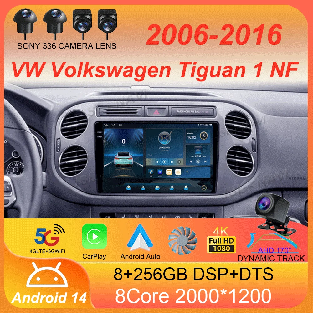 

For VW Volkswagen Tiguan 1 NF 2006-2016 Car Radio Android 14 Carplay 2K Screen Multimedia Player Autoradio Stereo 2din Head Unit