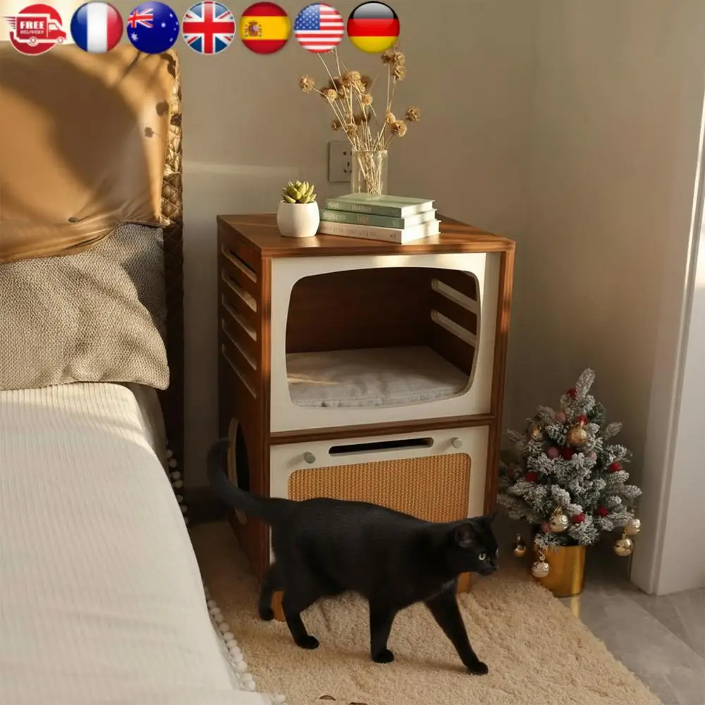 

2-уровневый центр активности кошек в стиле ретро с когтеточкой, многоуровневая кровать для кошек, дышащая для детской площадки для домашних животных, маленькое гнездо