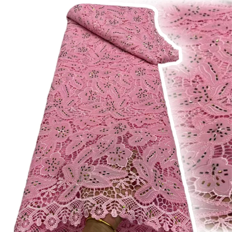 

Желтое нигерийское кружево из молочного шелка с пайетками, высококачественная африканская водорастворимая кружевная ткань 2026 года, идеально подходит для вечерних платьев 2363