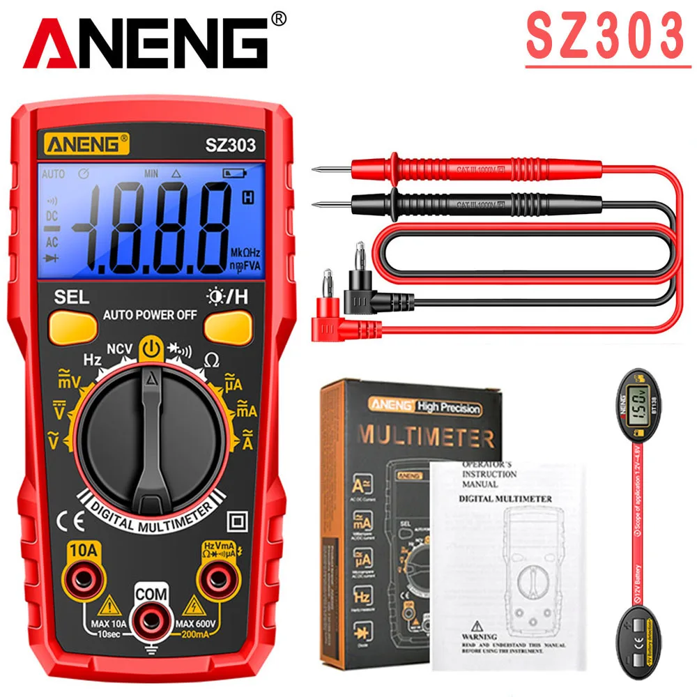 ANENG Digitale Multimeter Professionele Tester SZ303 AC/DC Spanning Stroom Weerstand NCV Inductie Achterlicht Scherm Hoge Precisie Professionele Elektrische Detectie Gereedschappen