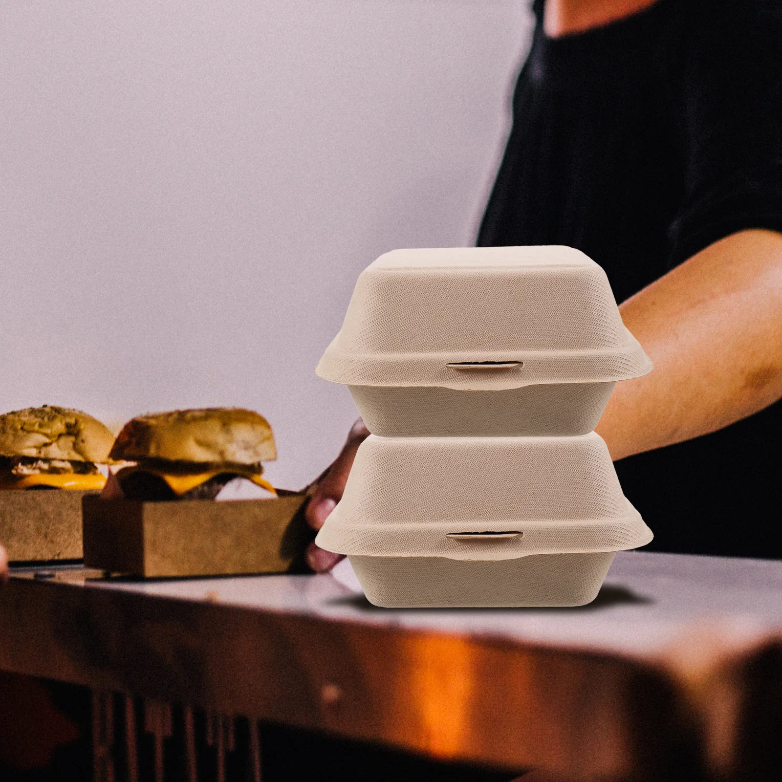 

50pcs Disposable Burger Boxes Lightweight Cake Containers For Picnic Takeout Fast Food Storage Hamburgers Packaging Cases