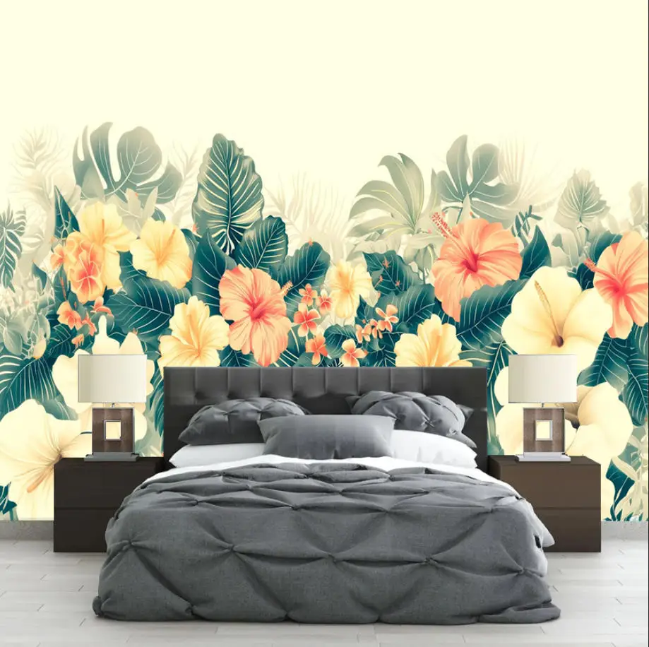 Customized 3d wallpapers rainforest Plant Leaf Flowers mural Hotel home decor green plant banana leaf decorative paintings