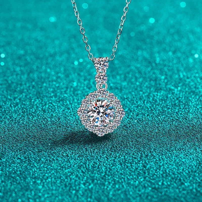 18K White Gold 1ct Moissanite Diamond Necklace Women's Round Bag Pendant Commute Simple Everything Daily OL Style Fine Jewelry