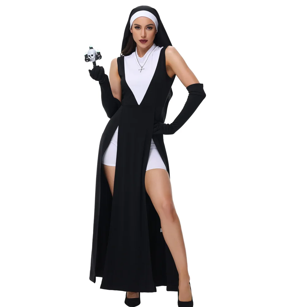 

k Nun Cross Mother of God Dr Adult Role Play Stage Performance Outfit loween Costume TING Ladies Ethnic Wear
