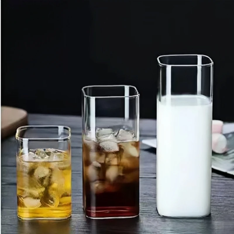 6pcs High-Temperature Resistant Transparent Square Single-Layer Glass Cup Set - Large Capacity Borosilicate Glass Party Cups