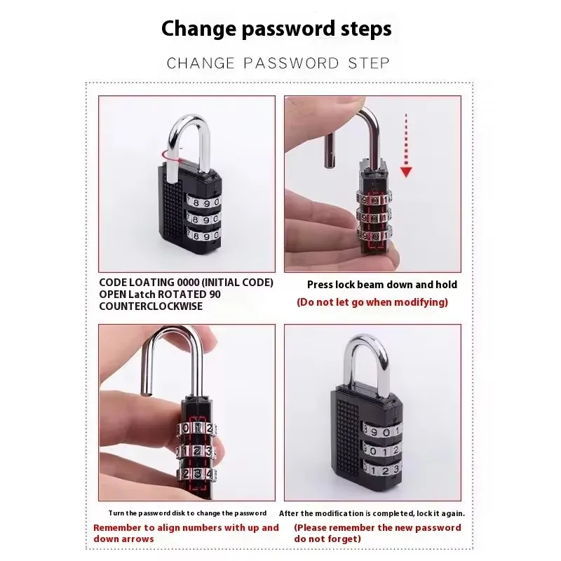 4 Digits Password Code Combination Waterproof Mini Padlock Zinc Alloy Suitcase For Luggage Travel Smart Door Lock