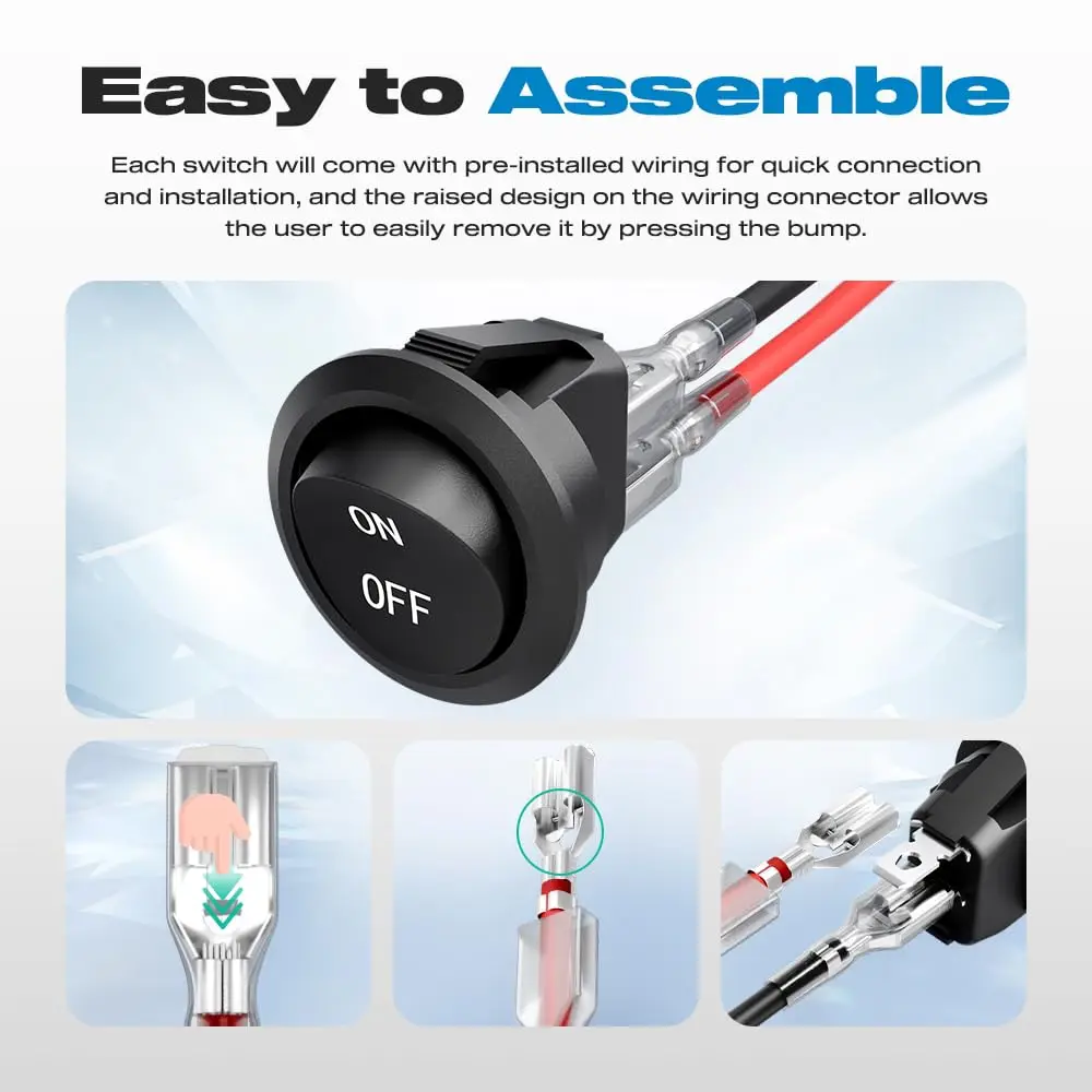 5PCS Round Rocker Switch ON Off SPST 20mm Mini Toggle Switch 12V for Car Automotive RV 2 Pin Switch 120V Wired KCD1