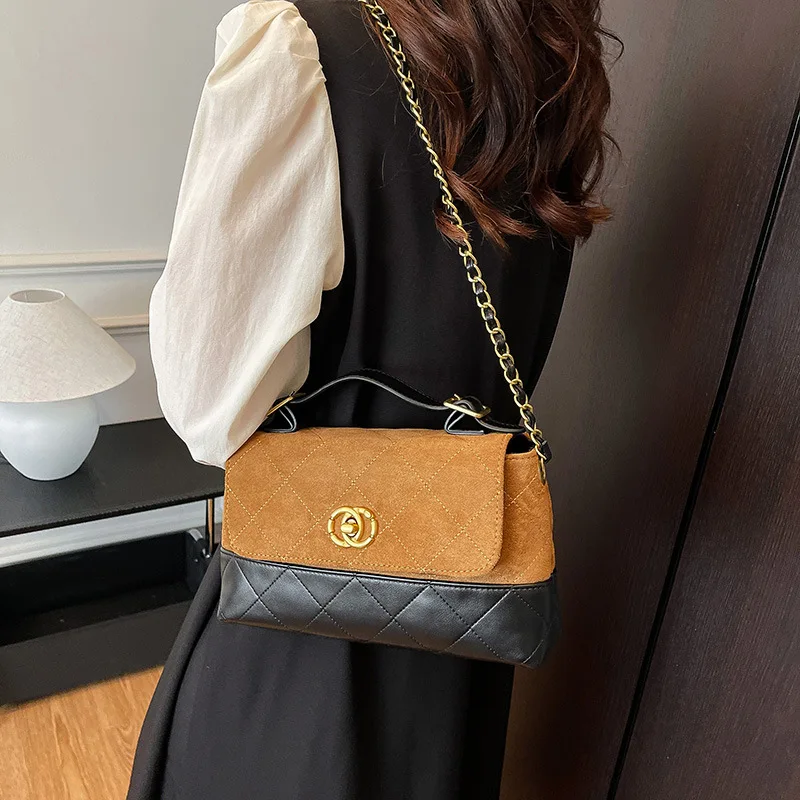 

2025 Color Block Chain Bag, Square Shoulder Purse for Women, Commuter Crossbody Tote, Minimalist Day to Night Bag, Textured