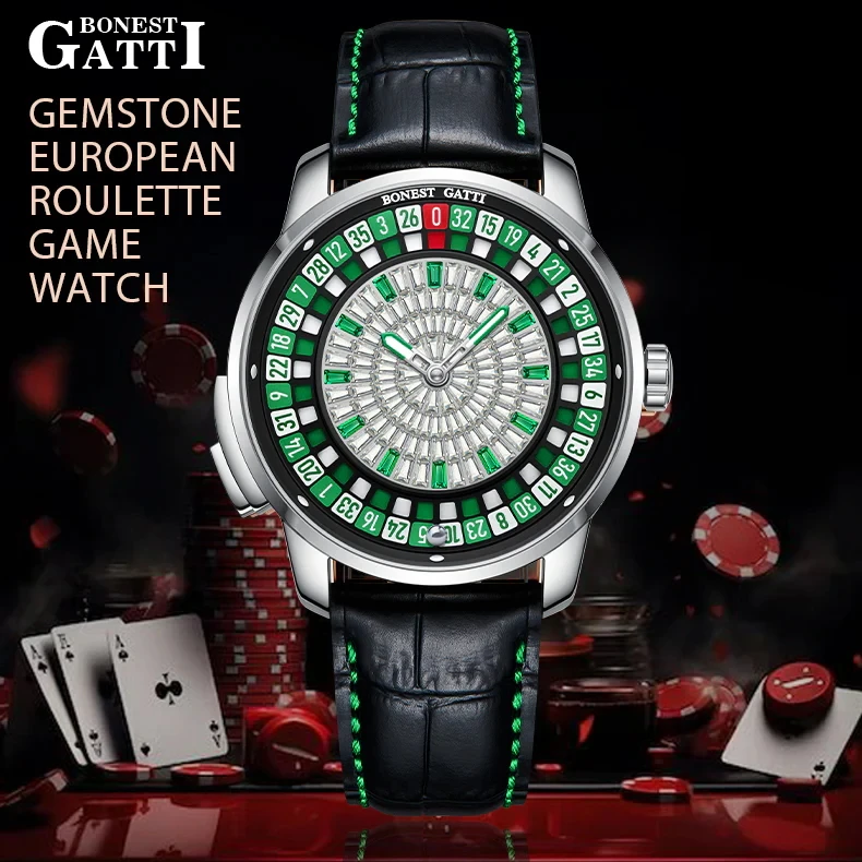 Relojes automáticos BONEST GATTI para hombre, ruleta con botones europeos, juego divertido, reloj mecánico de cristal de zafiro, reloj con esfera de diamante para hombre
