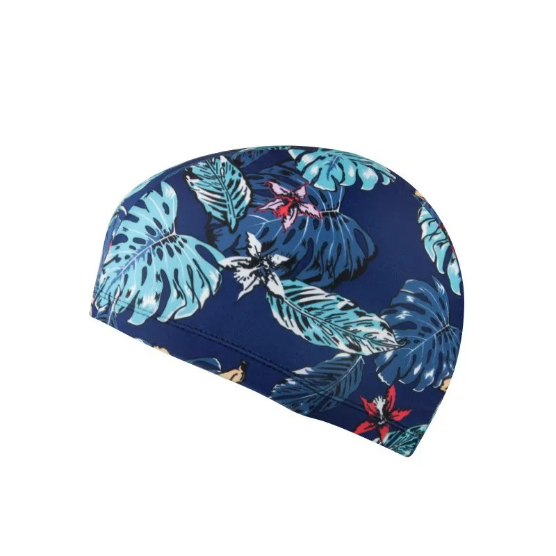 Waterproof Leaf Print Swimming Cap with Ear Protection and Non-Slip Design for Adults - Perfect for Pool, Beach, and Summer Fun