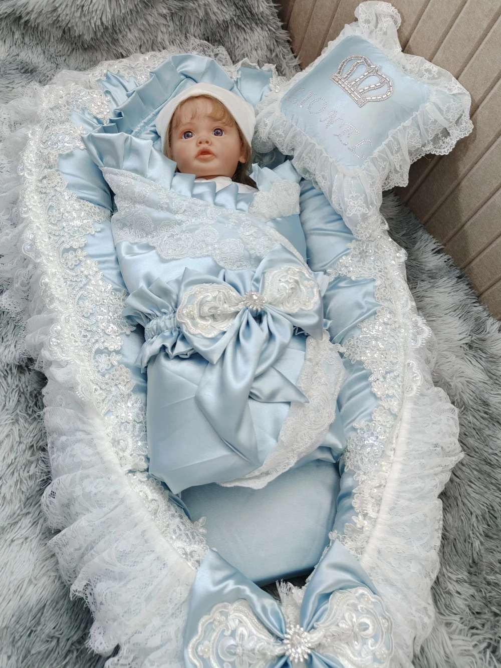 Começos Silk Soft Baby Lounger Pillow Quilt Set 0-1 ano Bebês Berço Bedding Francês Lace Newborn Essentials Baby Nest Lounger