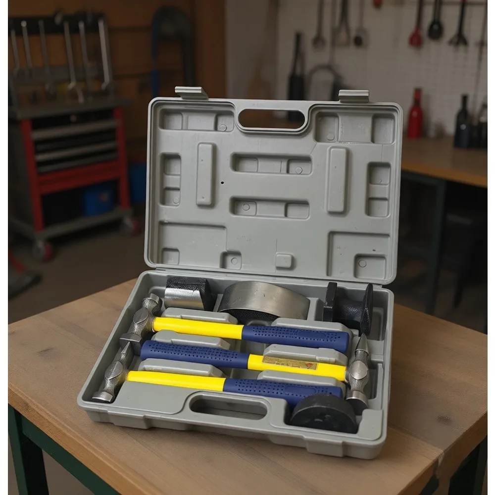 

7 Piece Auto Body Fender Repair Tool Set Hammer Dolly Dent Bender Fiberglass Handle Plastic Case Free Shipping