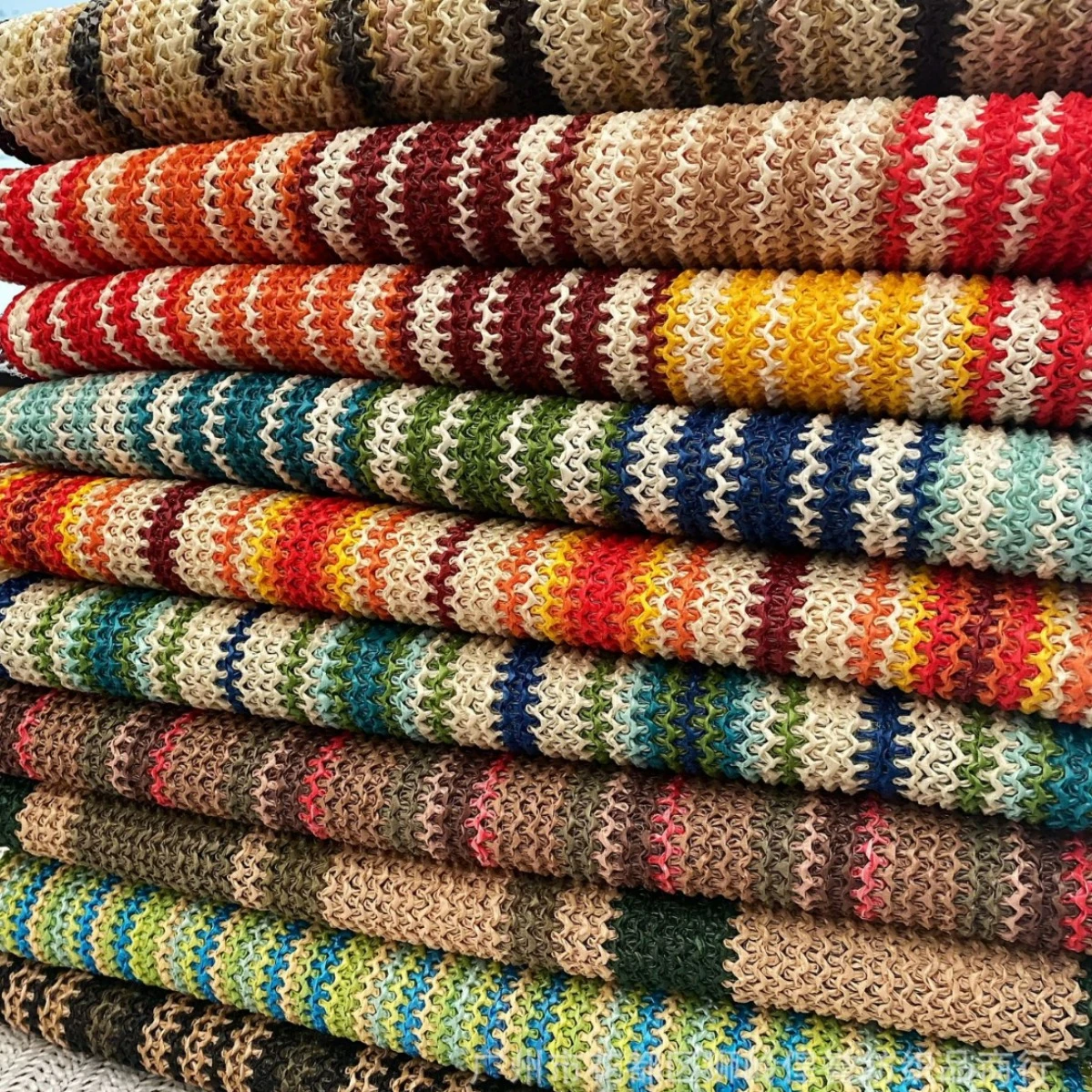 1yard Colorful wave stripes PP Raffia Woven Fabric Breathable PP Straw Fabric for bags shoes hats luggage furniture fabric