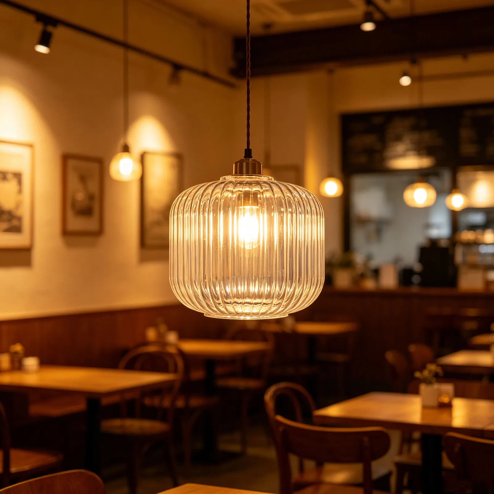 Cylinder Glass Lamp Shade Striped Lantern Replacement for E26 E27 Sockets Vintage Dual Open Pendant Lampshade Glass Cover