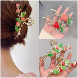 Korean New Strawberry Grab Clips Women's Elegant Metal Crab Hair Clips Girls Hair Accessories Hairstyle Making Accessories