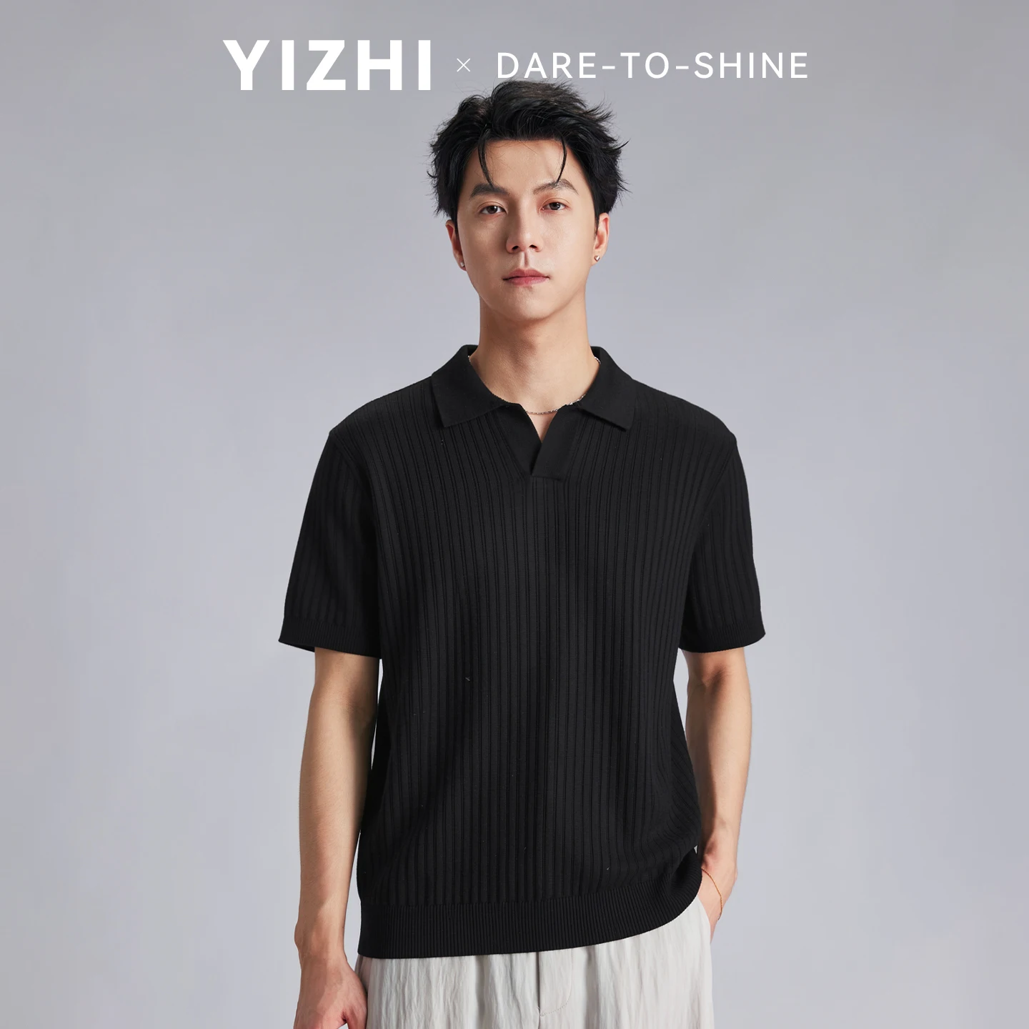 Men Mature Vertical Striped Knit V Neck Polo Shirts 2026 Summer Loose Breathable Daily Commuter Short Sleeve Casual Tops