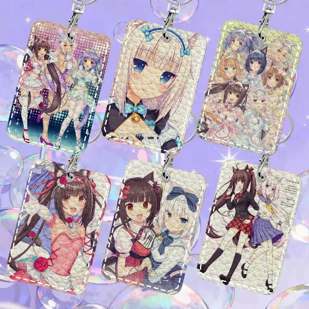 Nekopara GalGame Anime Card Case Keychain Access Card Bag Key Tag Ring Leather Card Holder Key Ring Access