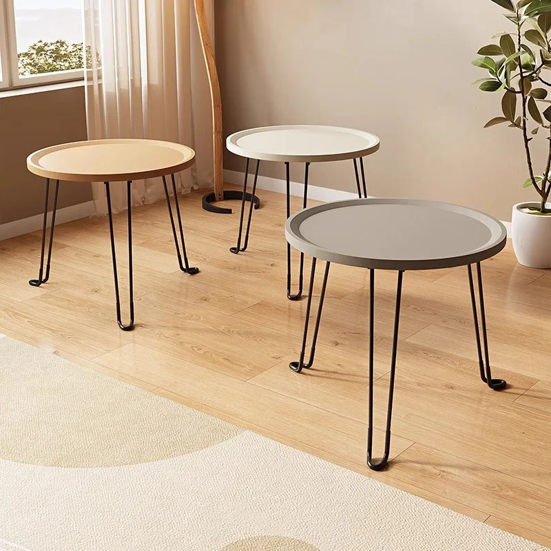 Folding small coffee table, round table, household low table, sofa, side table, balcony, outdoor courtyard, portable tea table