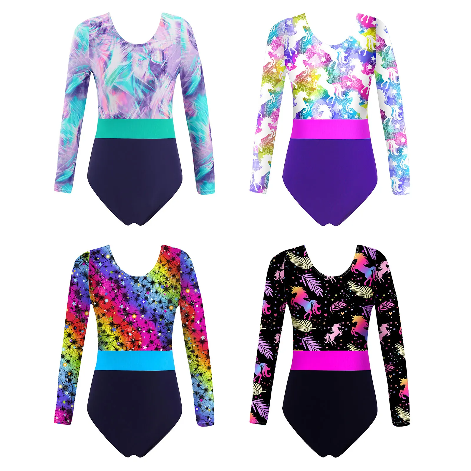 Kids Gymnastics Leotard for Girl Dance Bodysuit Colorful Print Tutu Ballet Leotards Teens Children's Figure Skating Jumpsuit