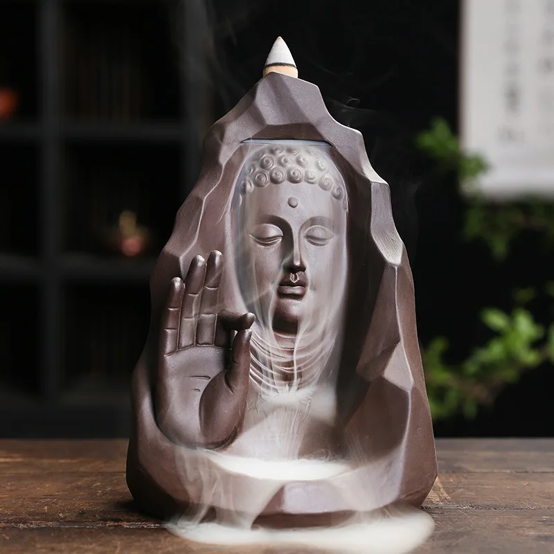 

Ceramic Handicrafts Zen Buddha Purple Clay Backflow Incense Censer Home Ornament