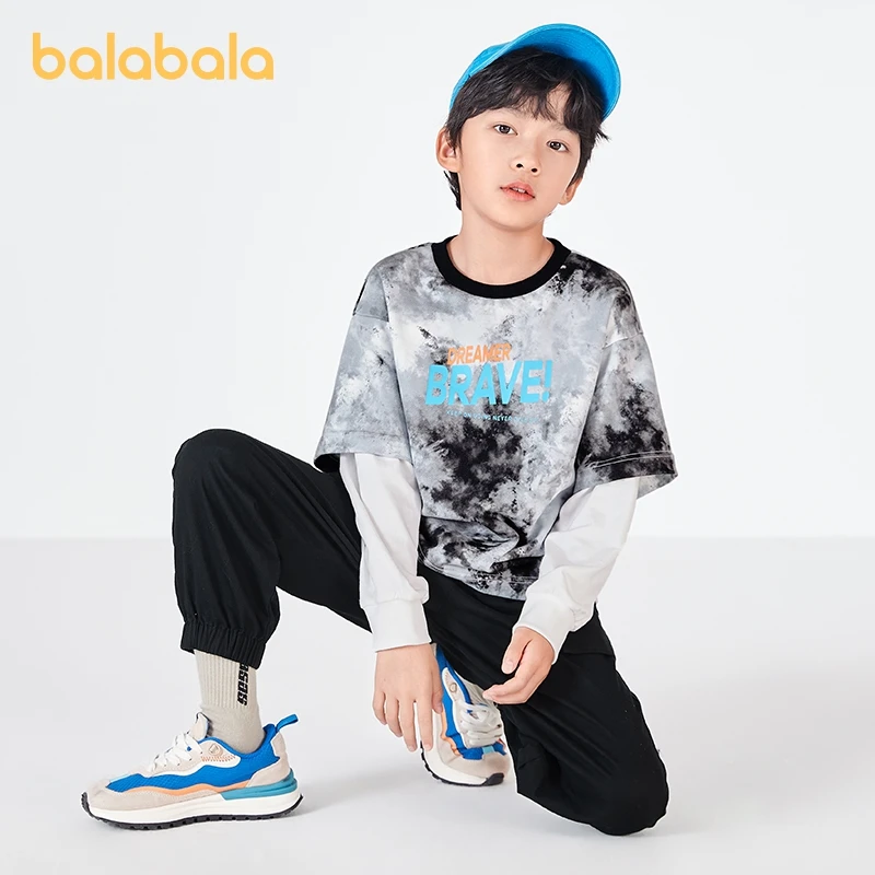 

Balabala Toddler 2023 Boy [Marvel IP]Suit Long-Sleeved T-Shirt Autumn Top Bottoming Shirt Fake Two Pieces Trendy Suit