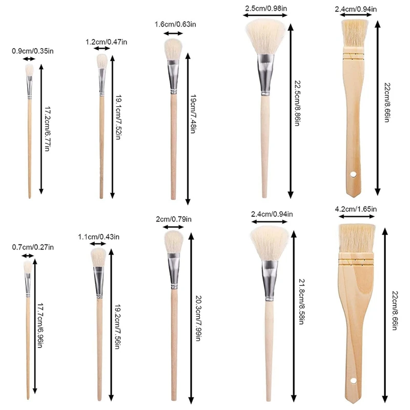 10Pcs Paint Brushes, Various Sizes Goat Hair Paint Brushes For Painting Walls Soft Fur Gilding Brush For Painting Easy To Use