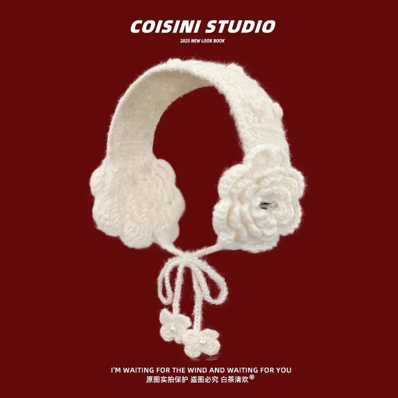 

Mori милые вязаные ремни ручной работы с цветами, наушники для женщин, осенние и зимние модные теплые универсальные милые наушники для путешествий