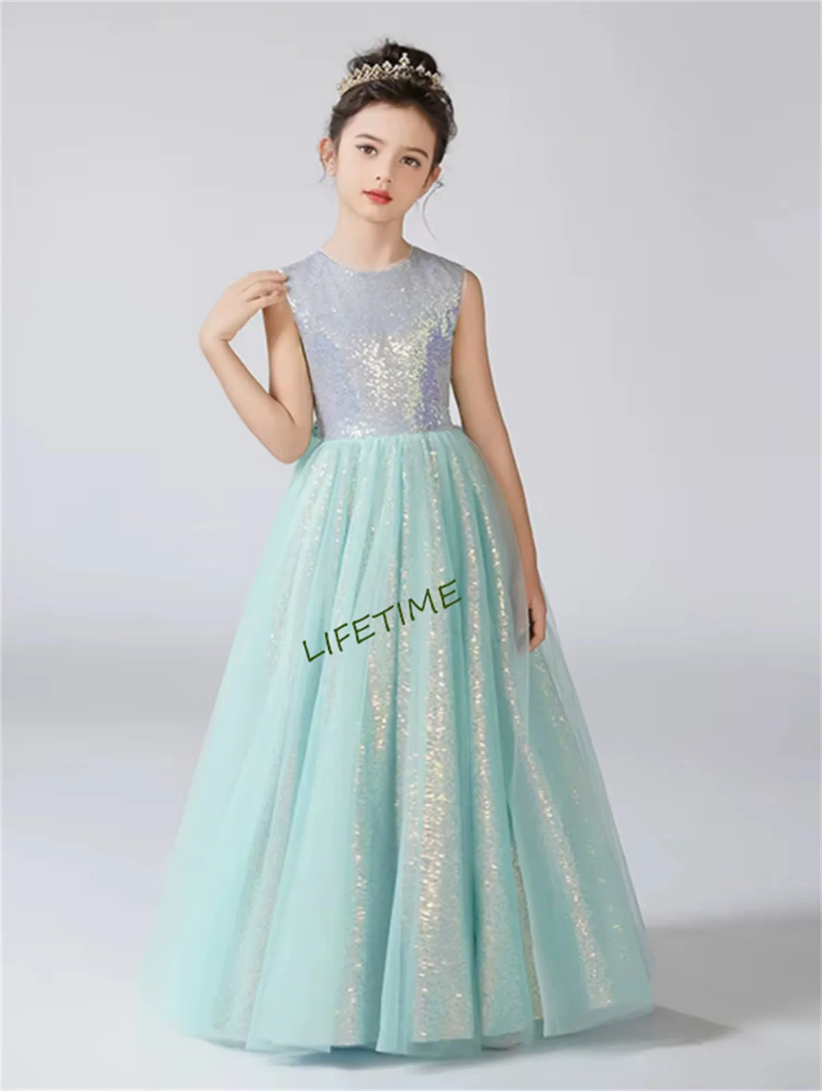 

Customized O-Neck Dress For Girl Shiny Flower Tulle Flower Girl Dress Sleeveless Kids Birthday Formal Princess Gowns