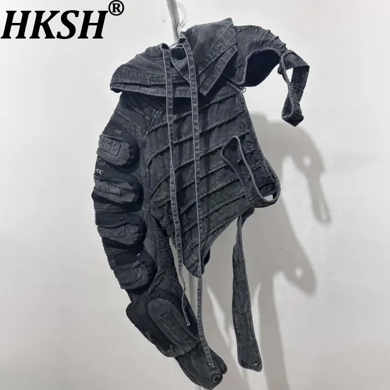 HKSH Spring New Men Punk Techwear Waste Land Asymmetric Deconstruction Heavy Hooded Jackets Cotton Spliced Chic Ins Coats HK4350