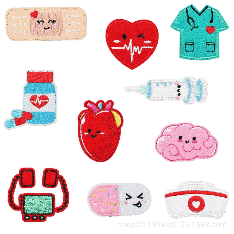 [Cartoon Medical Embroidered Patches]Cute Nurse Pill Heart Embroidered Decorative Patch - Iron-on/Sew-on - For Clothing, Bags
