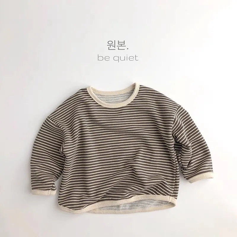 1 2 3 4 5years Girls Striped Long Sleeve T-shirt Autumn Clothes Loose Fashion Children Casual Crewneck Pullover Base Shirt Tops