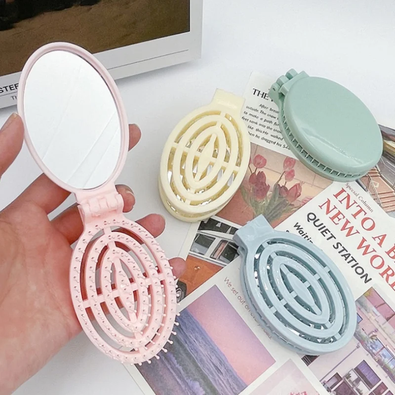 Grzebień z lusterkiem 2w1, składany, mini, przenośny, do masażu skóry głowy, idealny w podróży, na wyjścia, łatwy do przenoszenia, idealny na prezent.