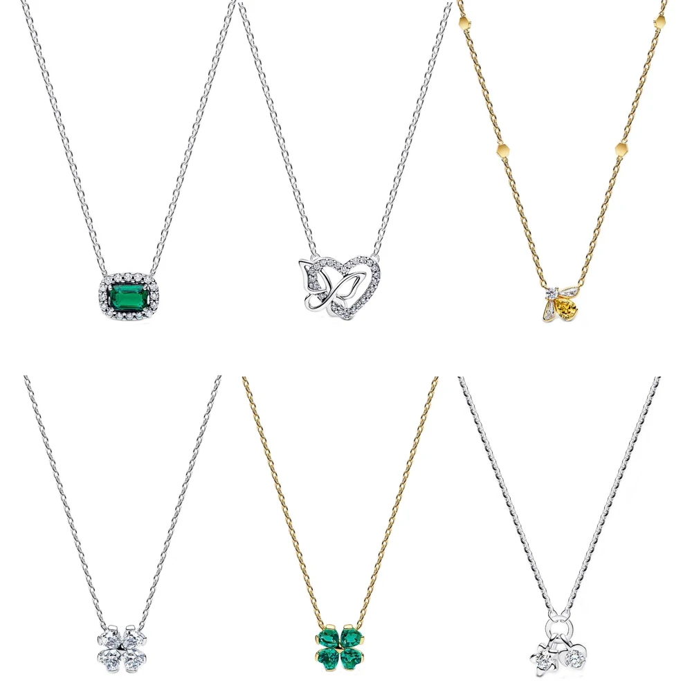 Lucky Series 925 Sterling Silver Clover&Butterfly Heart&Little Bee Necklace Girlfriend Love Gift Jewelry