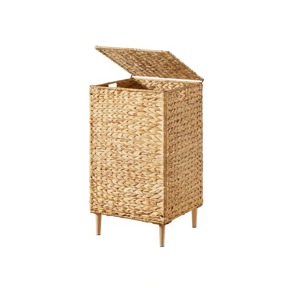 

25 Gal. Laundry Hamper, Handwoven Water Hyacinth Wicker Laundry Basket With Lid, Removable Liner, Natural