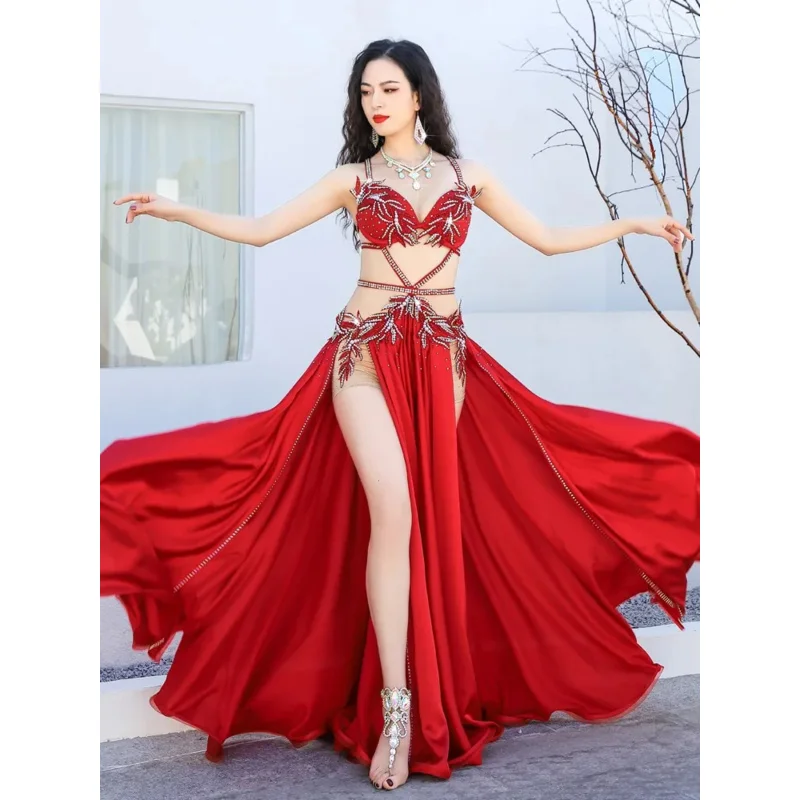 Belly Dance Costume Woman Festival Outfit Fancy Handmade Beads Ballroom Bra Long Skirt Performance Outfit 2023 Female Clothing O