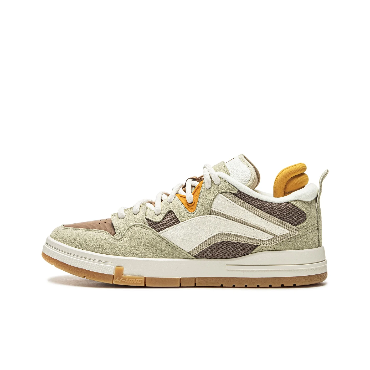 Li Ning Wave PRO Slip Resistant Abrasion Resistant Low top Skateboard Shoes Men's Green Brown White AECU037-3