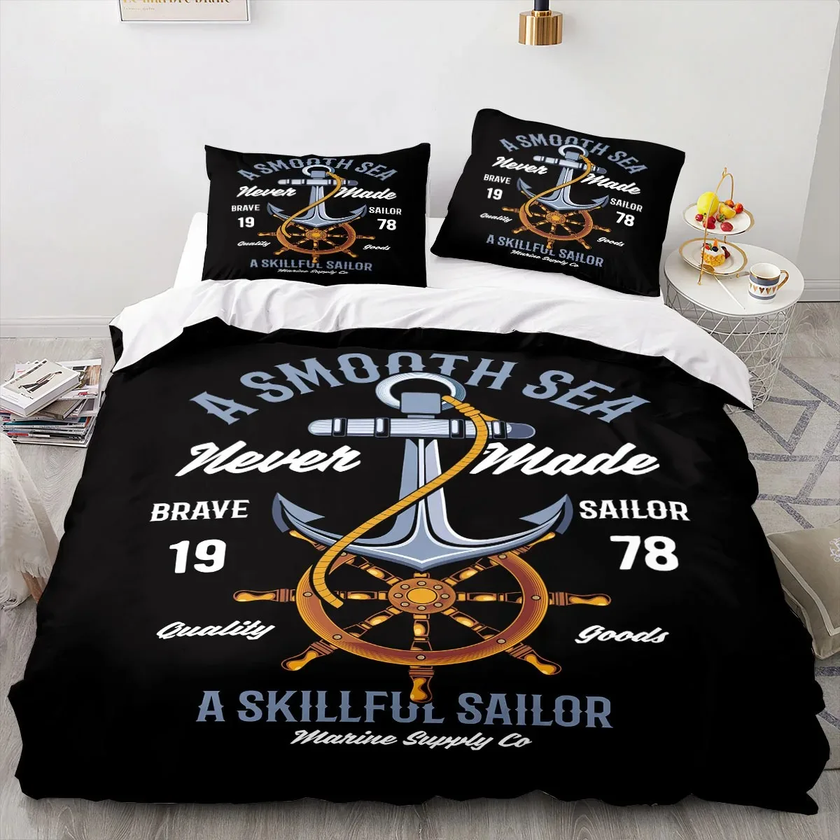 

3D Printed Ship's Anchor Duvet Cover Cartoon Bedding Set Ocean Spirit with Pillowcases for Boys Teens Bedroom Decor King Double