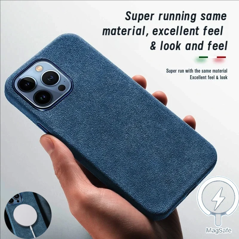 

2025 для IPhone 17 Pro Max Air 16 15 Plus 14 Pro Max Роскошный замшевый кожаный магнитный защитный чехол для MagSafe Hard Cover