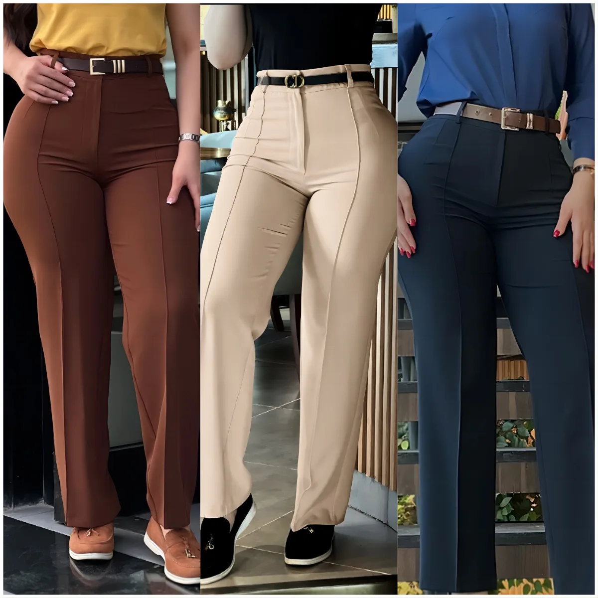 Women\'s Elegant High Waist Solid Pants Sprint Autumn Casual Straight Trouses Office Ladies Black Suits Pant