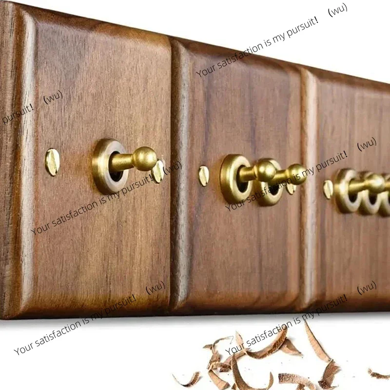 Vintage European style retro wall light switch socket, solid wood brass toggle switch board